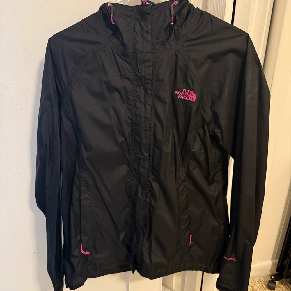 The North Face Black Waterproof Rain Jacket with Pink Details